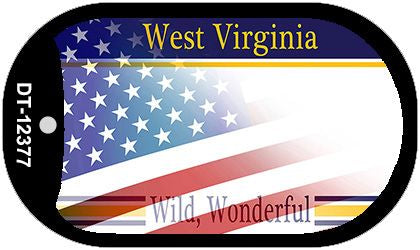 West Virginia with American Flag Novelty Metal Dog Tag Necklace DT-12377
