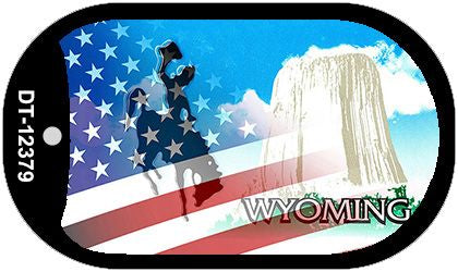 Wyoming with American Flag Novelty Metal Dog Tag Necklace DT-12379