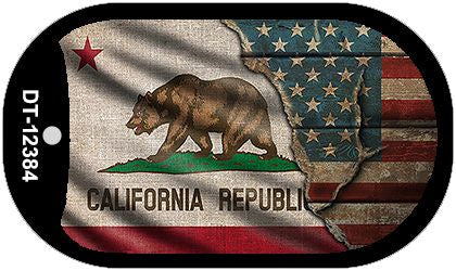 California/American Flag Novelty Metal Dog Tag Necklace DT-12384