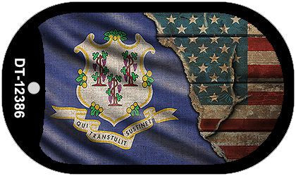 Connecticut/American Flag Novelty Metal Dog Tag Necklace DT-12386