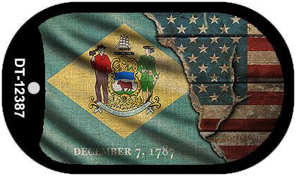 Delaware/American Flag Novelty Metal Dog Tag Necklace DT-12387
