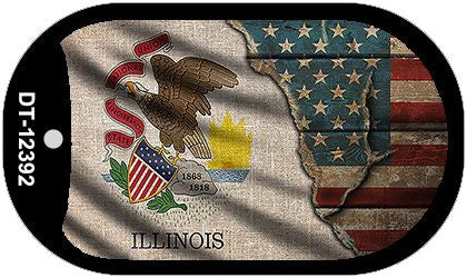 Illinois/American Flag Novelty Metal Dog Tag Necklace DT-12392