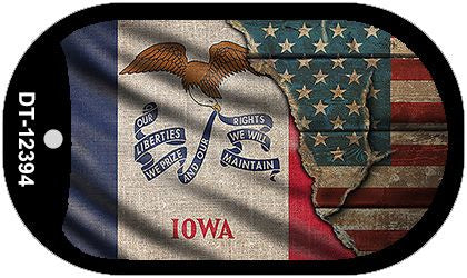 Iowa/American Flag Novelty Metal Dog Tag Necklace DT-12394