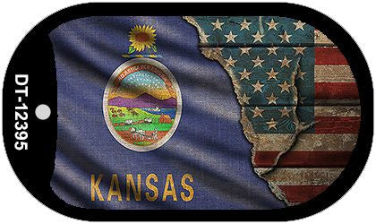 Kansas/American Flag Novelty Metal Dog Tag Necklace DT-12395