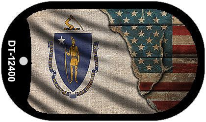 Massachusetts/American Flag Novelty Metal Dog Tag Necklace DT-12400