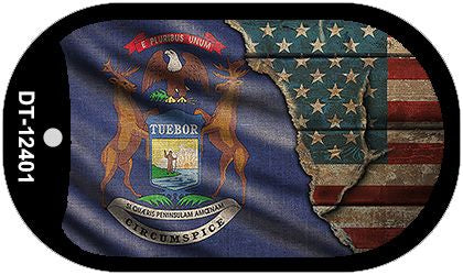Michigan/American Flag Novelty Metal Dog Tag Necklace DT-12401