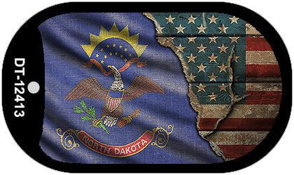 North Dakota/American Flag Novelty Metal Dog Tag Necklace DT-12413