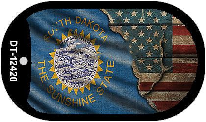 South Dakota/American Flag Novelty Metal Dog Tag Necklace DT-12420