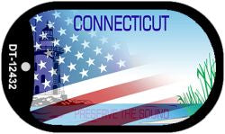Connecticut with American Flag Novelty Metal Dog Tag Necklace DT-12432