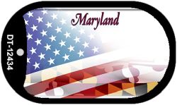 Maryland with American Flag Novelty Metal Dog Tag Necklace DT-12434