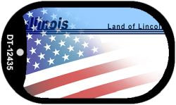 Illinois with American Flag Novelty Metal Dog Tag Necklace DT-12435