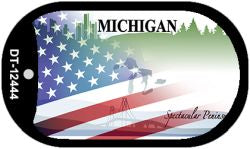 Michigan with American Flag Novelty Metal Dog Tag Necklace DT-12444
