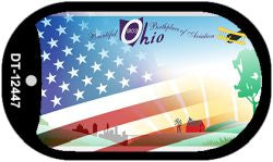 Ohio with American Flag Novelty Metal Dog Tag Necklace DT-12447