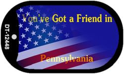 Pennsylvania with American Flag Novelty Metal Dog Tag Necklace DT-12448