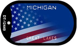 Michigan with American Flag Novelty Metal Dog Tag Necklace DT-12449