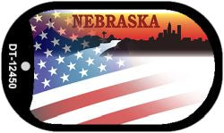 Nebraska with American Flag Novelty Metal Dog Tag Necklace DT-12450