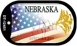 Nebraska with American Flag Novelty Metal Dog Tag Necklace DT-12451