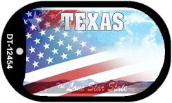 Texas with American Flag Novelty Metal Dog Tag Necklace DT-12454