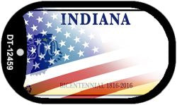 Indiana with American Flag Novelty Metal Dog Tag Necklace DT-12459
