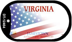 Virginia with American Flag Novelty Metal Dog Tag Necklace DT-12464