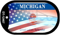 Michigan with American Flag Novelty Metal Dog Tag Necklace DT-12467