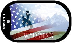 Wyoming with American Flag Novelty Metal Dog Tag Necklace DT-12468