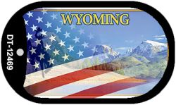 Wyoming with American Flag Novelty Metal Dog Tag Necklace DT-12469