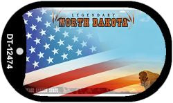 North Dakota with American Flag Novelty Metal Dog Tag Necklace DT-12474
