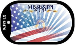 Mississippi with American Flag Novelty Metal Dog Tag Necklace DT-12476