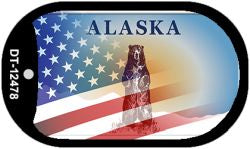 Alaska with American Flag Novelty Metal Dog Tag Necklace DT-12478