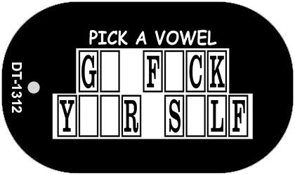 Pick A Vowel Novelty Metal Dog Tag Necklace DT-1312