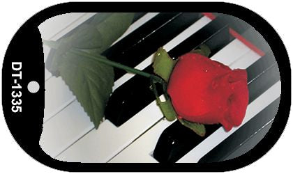 Piano Keys Red Rose Novelty Metal Dog Tag Necklace DT-1335
