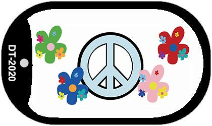 Peace Sign and Flowers Novelty Metal Dog Tag Necklace DT-2020