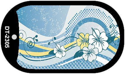 Blue Hawaii Hibiscus Novelty Metal Dog Tag Necklace DT-2305