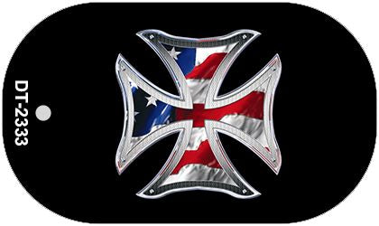 Maltese Cross American Flag Metal Novelty Dog Tag Necklace DT-2333