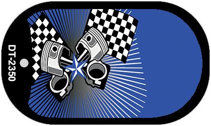 Pistons Checkered Flags Offset Novelty Metal Dog Tag Necklace DT-2350