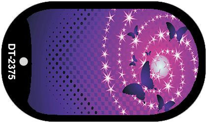 Butterflies and Stars Offset Novelty Metal Dog Tag Necklace DT-2375