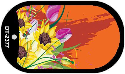 Flowers Orange Offset Novelty Metal Dog Tag Necklace DT-2377