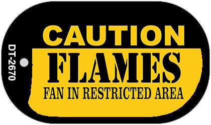 Caution Flames Fan Area Novelty Metal Dog Tag Necklace DT-2670