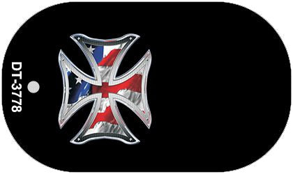 Patriotic Maltese Cross Offset Novelty Metal Dog Tag Necklace DT-3778