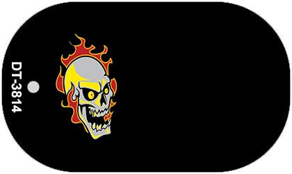Skull Flame Offset Novelty Metal Dog Tag Necklace DT-3814