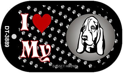 I Love My Basset Hound Novelty Metal Dog Tag Necklace DT-3889