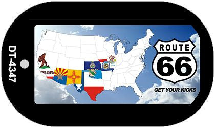 RT 66 8 Flags and Clouds Novelty Metal Dog Tag Necklace DT-4347