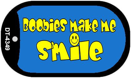 Boobies Make Me Smile Blue Novelty Metal Dog Tag Necklace DT-4349