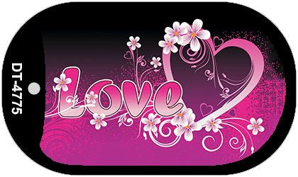 Love Heart And Flowers Novelty Metal Dog Tag Necklace DT-4775