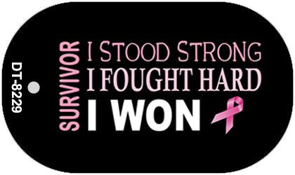 Breast Cancer Survivor Ribbon Novelty Metal Dog Tag Necklace DT-8229