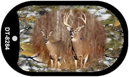 Two Deer on Camo Novelty Metal Dog Tag Necklace DT-8284