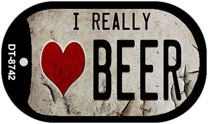 I Really Love Beer Novelty Metal Dog Tag Necklace DT-8742