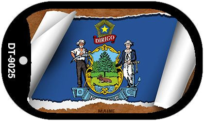 Maine State Flag Scroll Metal Novelty Dog Tag Necklace DT-9025