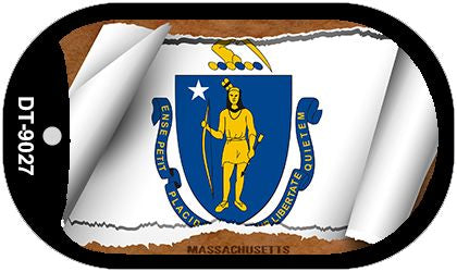 Massachusetts State Flag Scroll Metal Novelty Dog Tag Necklace DT-9027